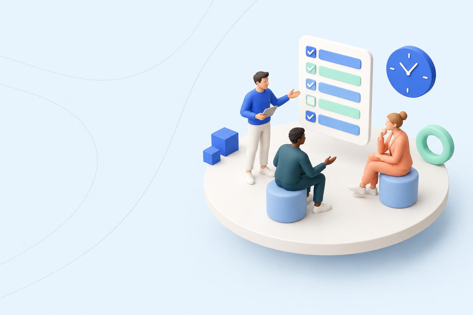 Three teammates aligning their work around a shared task board